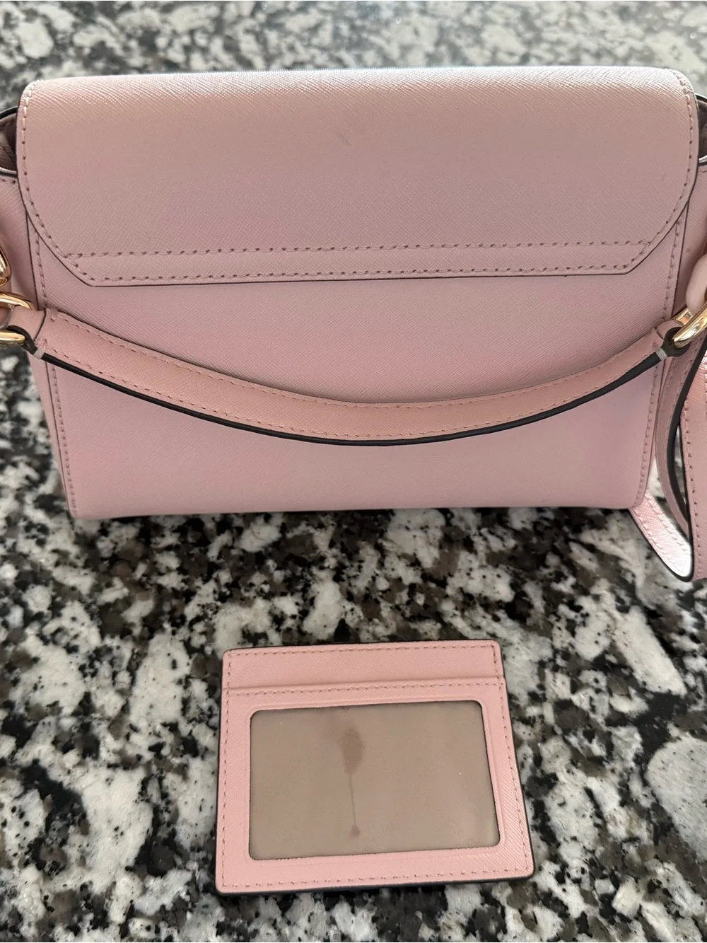 Michael Kors Pink Saffiano Crossbody Bag with Card Holder and Gold Hardware